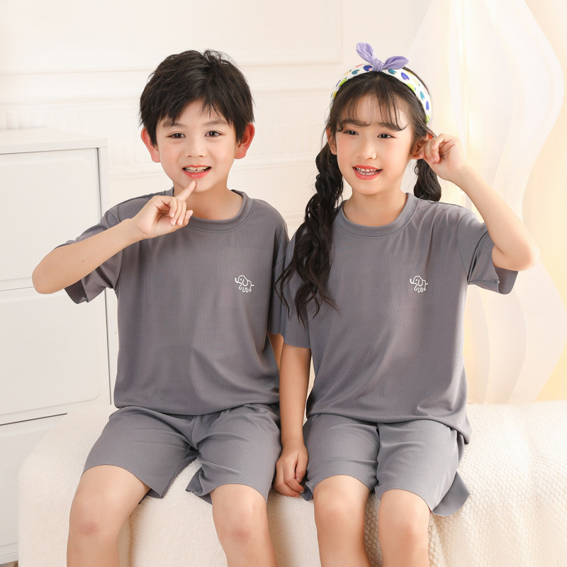 儿童睡衣夏季薄款家居服男童空调服女童短袖短裤冰丝套装