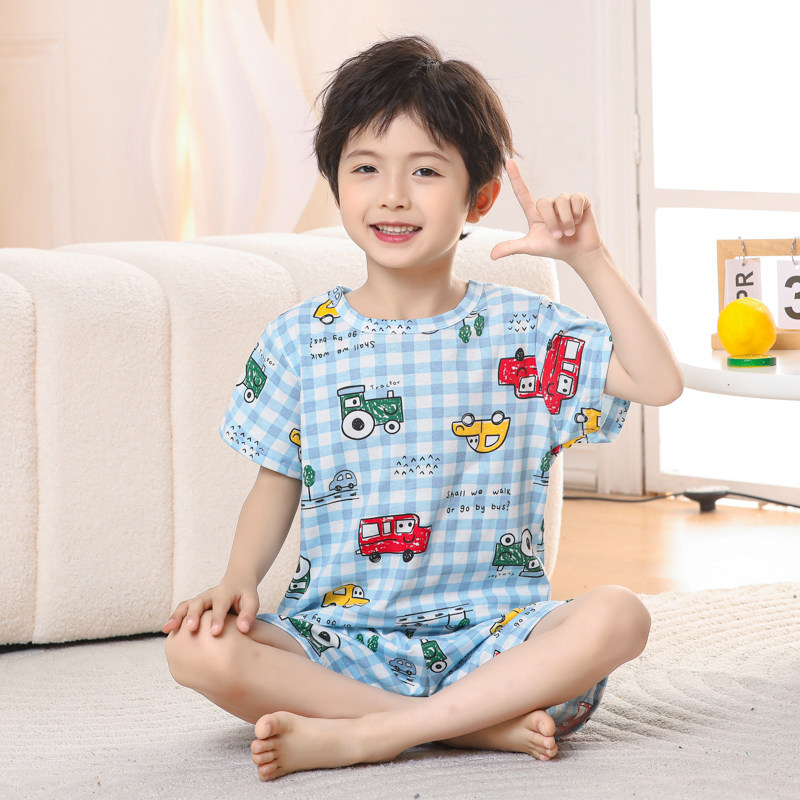 儿童款睡衣短袖短裤纯棉夏季薄款空调服中大童男孩男童家居服套装