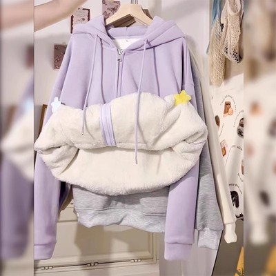 山东即墨加绒加厚卫衣外套女秋冬款2025新款连帽小个子秋冬季开衫