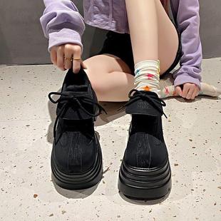款厚底乐福爆鞋2025新款春季小个子松女糕单鞋带休闲系轻便高增鞋