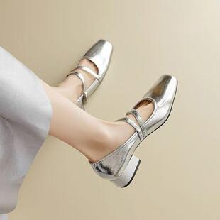 法式 外穿仙风配裙子浅口中女跟质单鞋 玛丽珍2025秋气新鞋 时尚 款 季