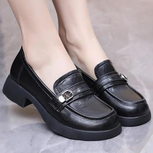 全羊皮超软女鞋羊皮乐福鞋女真皮软底不累脚2025新款厚底深口单鞋