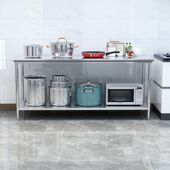 不锈钢加厚商用工作台饭店厨房操作台切菜桌子案板打荷台面双层