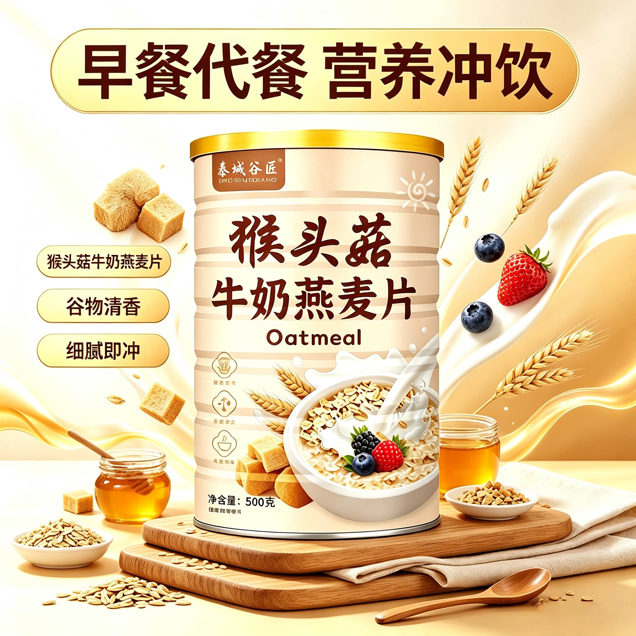 猴头菇牛奶燕麦片方便即食饱腹代餐即冲便捷营养代餐官方旗舰店