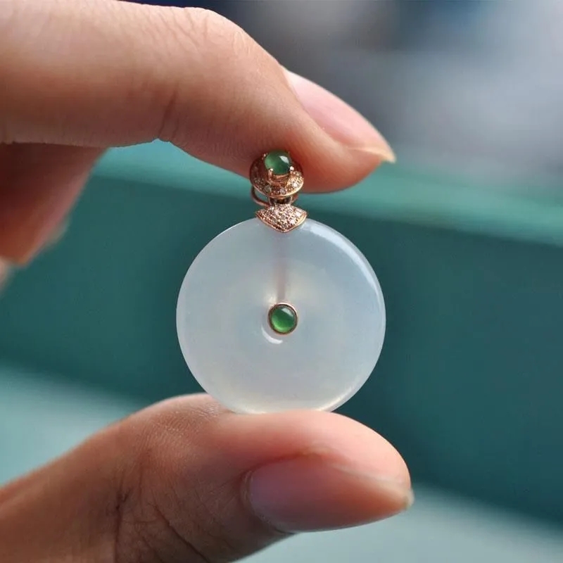 白玉吊坠女款羊脂级圆形平安扣玉坠碧玉平安如意女项链送妈妈