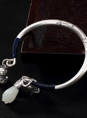 年年有鱼复古文艺风白玉兰花手镯