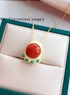 锁骨链白玉仿南红猫爪