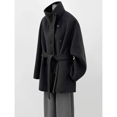 黑色短款双面羊绒大衣女秋冬季2025新款韩系小个子高级感毛呢外套