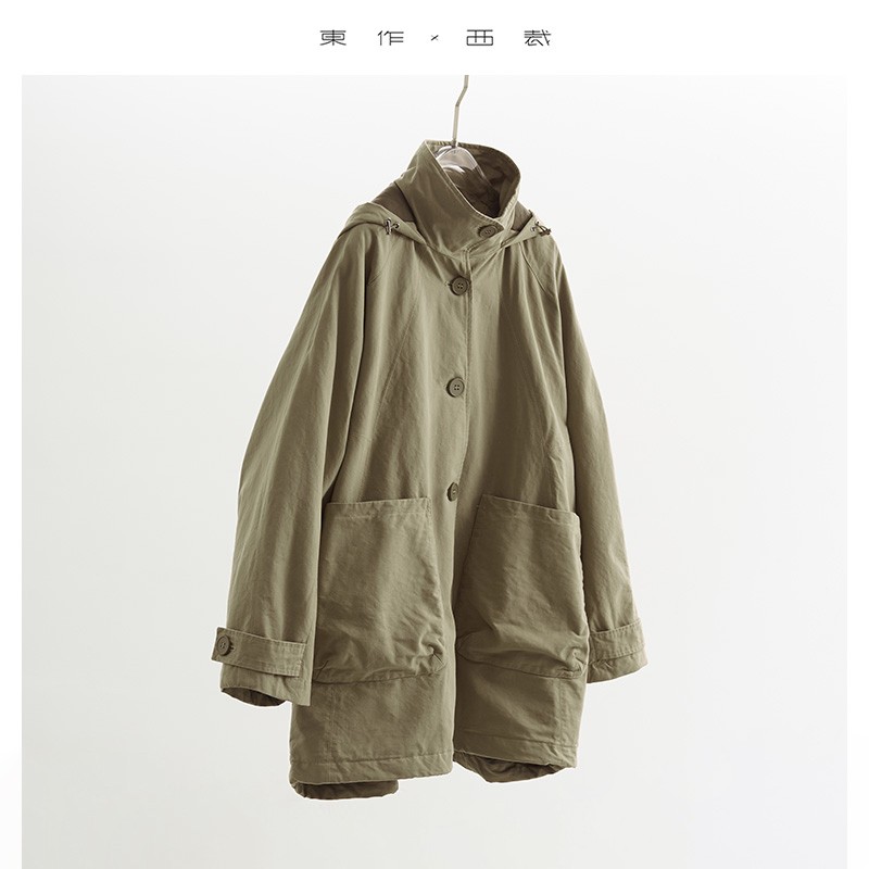 自留款！简约百搭~廓形工装棉服风衣外套连帽中长款大衣棉衣女装