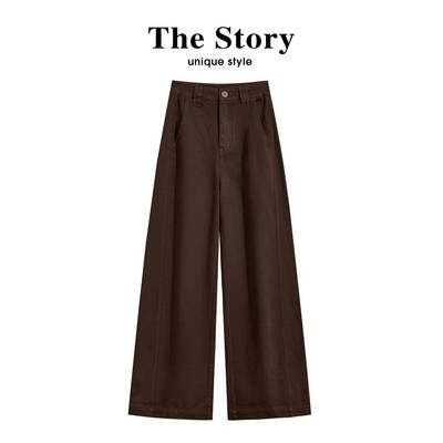 那些事衣橱法式覆古通勤休闲裤女2025秋季高腰设计感宽松阔腿裤子