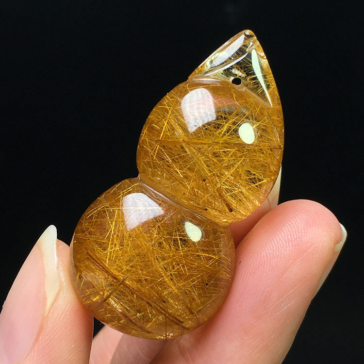 巴西天然金发晶钛晶葫芦吊坠饰品