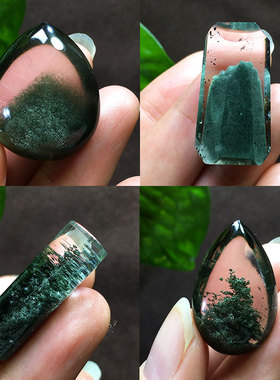 天然绿幽灵吊坠聚宝盆金字塔摆件