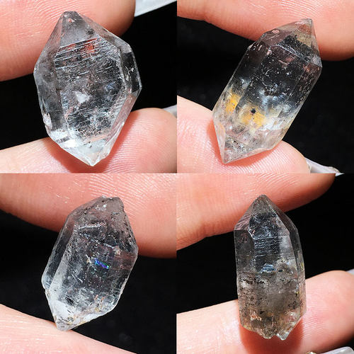 赫尔基蒙天然黑流沙闪灵钻黑幽灵白水晶原石七色彩虹双尖把玩饰品