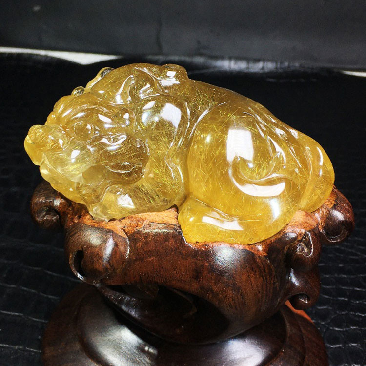 金发晶貔貅龙龟雕刻钛晶绿幽灵