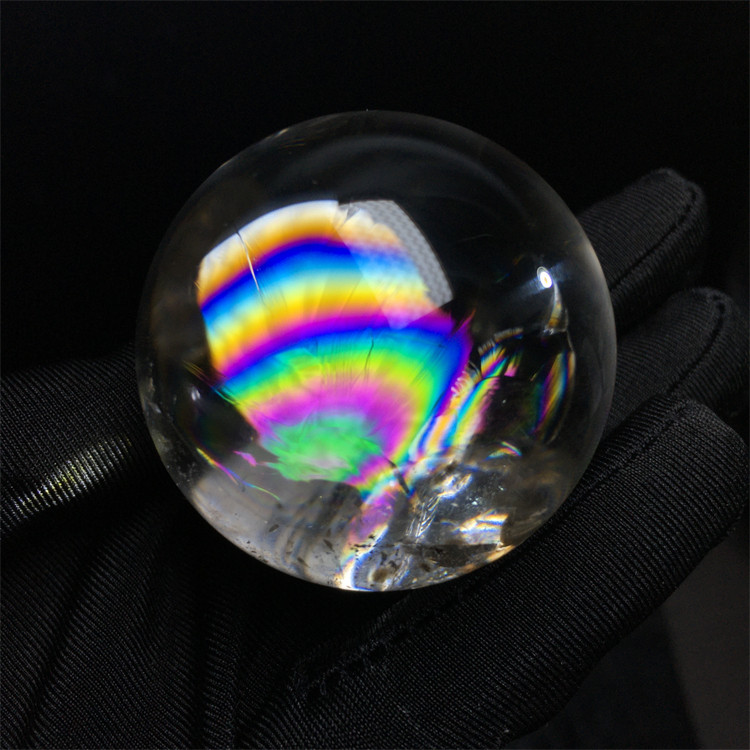 新品天然阿塞白水晶球摆件彩虹
