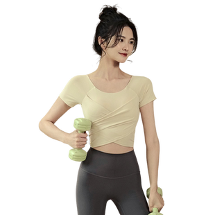 Ackdcs带胸垫瑜伽服上衣女夏短袖运动T恤专业跑步高级感健身套装