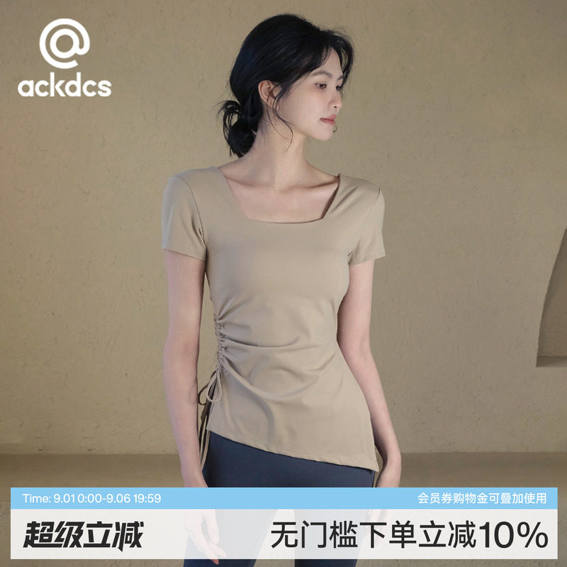 Ackdcs抽绳瑜伽服短袖女运动上衣图片