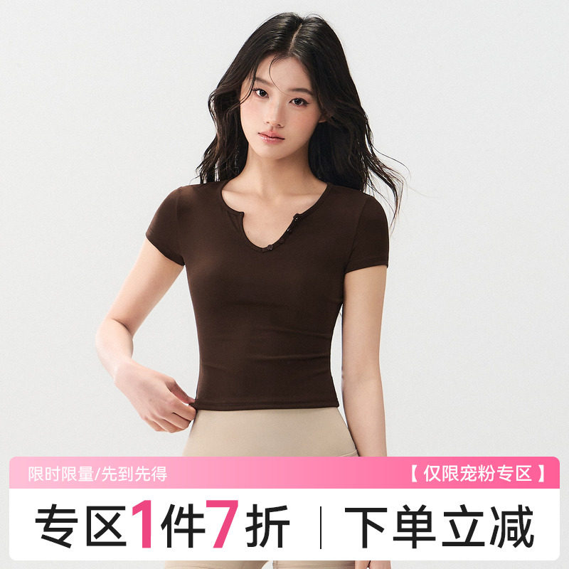 Ackdcs瑜伽服上衣女夏季速干普拉提训练健身短袖跑步修身显瘦运动图片