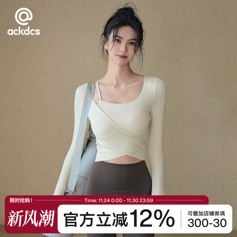 Ackdcs带胸垫瑜伽长袖女运动上衣