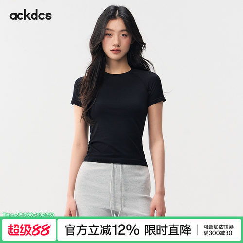 Ackdcs显瘦瑜伽服短袖女夏季新款裸感透气运动T恤普拉提健身上衣