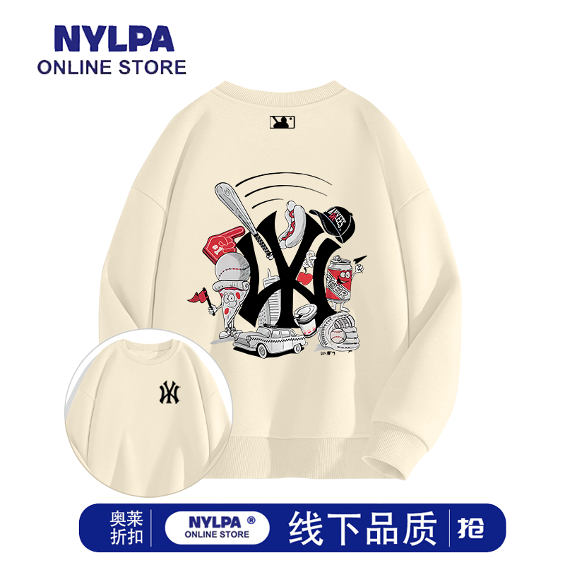 NYLPA奥特莱斯复古美式嘻哈印花圆领套头卫衣男女情侣慵懒风外套,男装,卫衣,淘宝优惠券,粉丝福利购,淘宝优惠卷