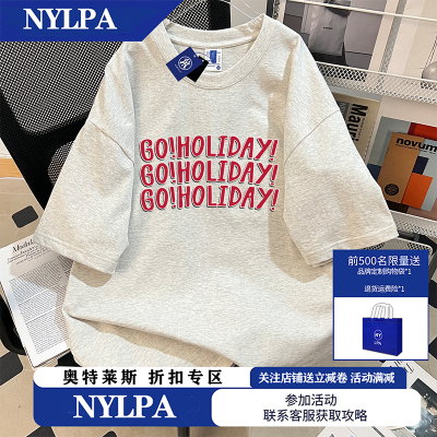 NYLPA2025新款holiday印花日系复古T恤男女生短袖宽松简约情侣装