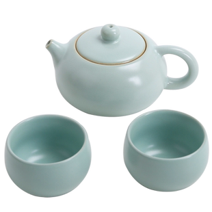 寻汝汝窑功夫茶具套装天青色礼品家用高档陶瓷开片茶壶茶杯泡茶器