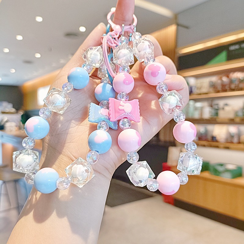 新款糖果色珠珠钥匙扣潮流女生可爱包包挂件手机链 汽车钥匙链