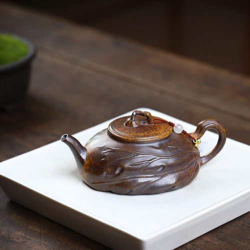 一叶知秋龙骨金砂特高温柴烧宜兴紫砂壶小容量功夫茶具家用茶壶