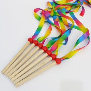 舞蹈彩带艺术体操儿童彩色幼儿园表演出道具跳舞飘带棒七彩圆珠棍