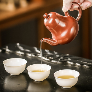 潮州朱泥手拉壶紫砂泡茶壶冲灌手工单壶潮汕枫溪茶具思婷仿古汉瓦