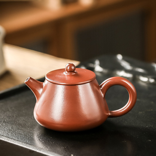 潮州朱泥手拉壶紫砂泡茶壶冲灌手工复古单壶潮汕枫溪茶具汉瓦梨壶