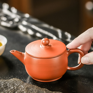 潮州朱泥手拉壶紫砂泡茶壶冲灌手工复古单壶潮汕枫溪茶具汉瓦龙蛋