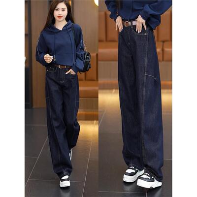 深蓝色窄版弯刀牛仔裤女2