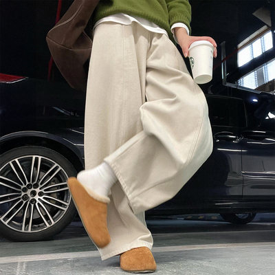 米白色宽裤女2025冬季加