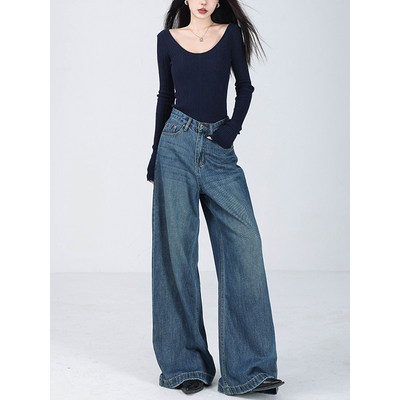 ABWEAR秋冬高腰阔腿牛仔