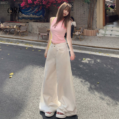 美式高腰白色牛仔裤2025