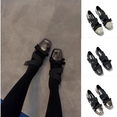 韩国正品openyy绷带平底玛丽珍鞋魔术贴方头蝴蝶结芭蕾鞋