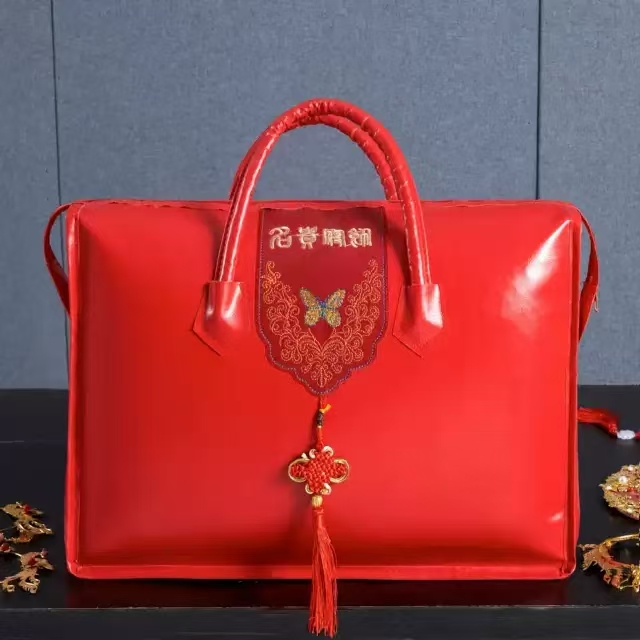 婚庆陪嫁夏凉被四件套包装手提袋红色礼品袋牛津布锻面绣花收纳袋