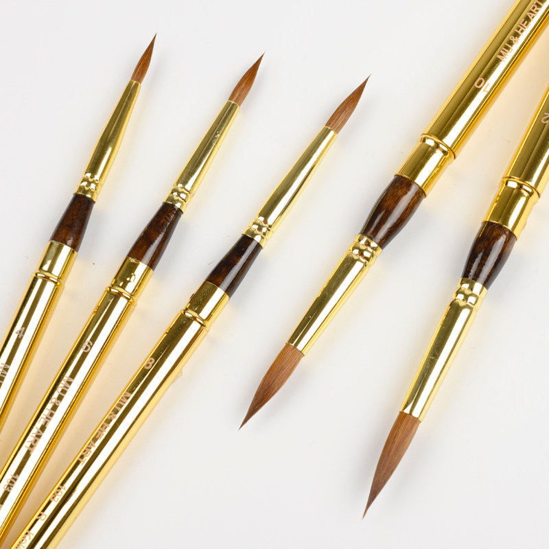 柯林斯基貂毛水粉油画笔便携旅行笔大师级水彩圆头笔勾线金色103r