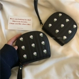 Черный ретро изысканный бумажник в форме цветка, милый короткий картхолдер с молнией, кошелек, сумка через плечо, с вышивкой