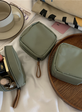 高级军绿色迷你小方包~纯色装口红耳机小号化妆包多用便携收纳包