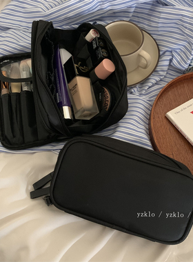 早八人化妆包| 便携式好用简约高级黑色大容量双层旅行收纳洗漱包