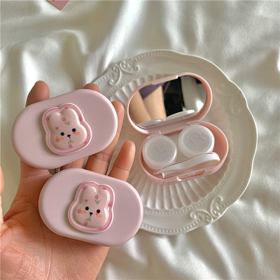 甜美带夹子吸棒美瞳盒双联盒学生