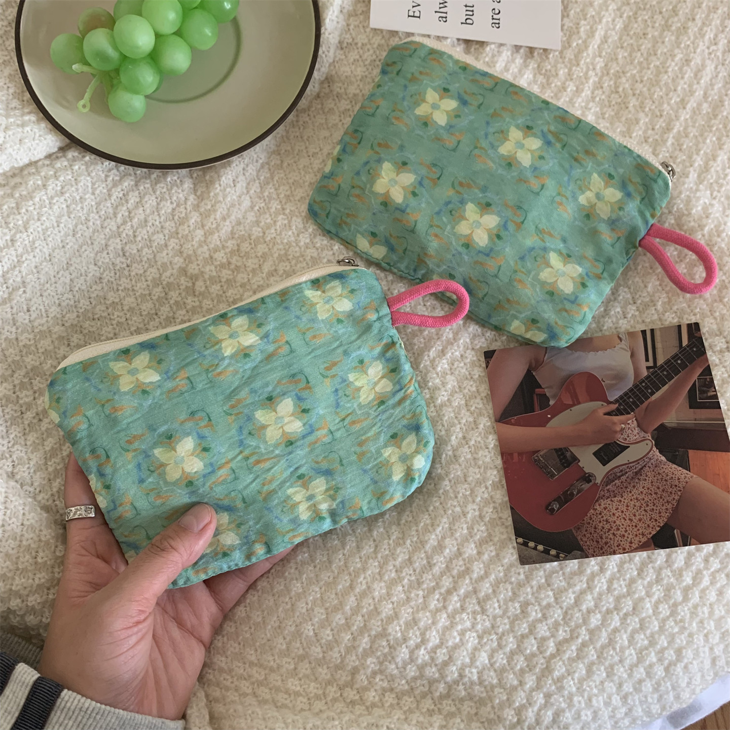 可爱绿色化妆包女拉链小包日系可爱旅行便携口红充电器杂物收纳袋,收纳整理,其他收纳袋,淘宝优惠券,粉丝福利购,淘宝优惠卷