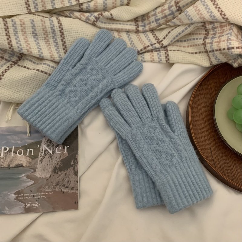 爱上蓝色系~洞洞手套女触屏加绒针织骑车护手套学生2025年冬季新,服饰配件/皮带/帽子/围巾,手套,淘宝优惠券,粉丝福利购,淘宝优惠卷