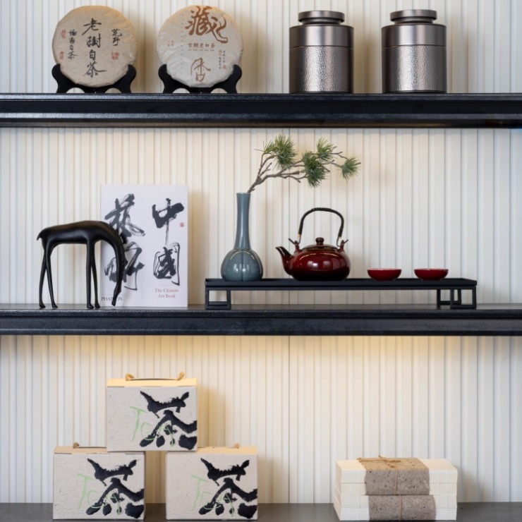 米洛斯样板间展厅博古架茶罐茶饼