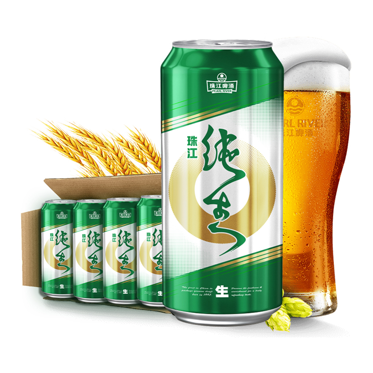 珠江啤酒 纯生啤酒500ml*12罐装 生啤听装整箱黄啤易拉罐 国产罐啤(新