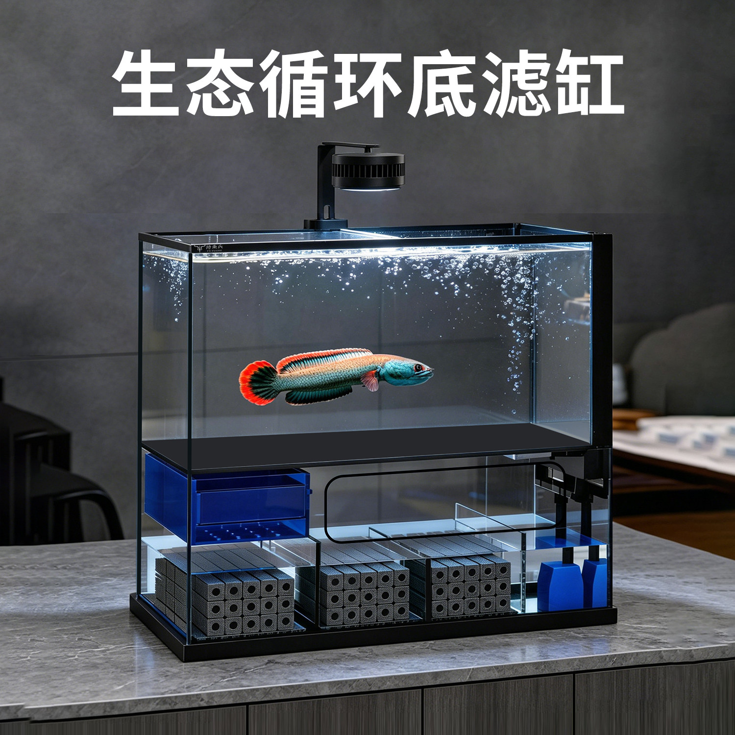 特鱼氏全新升级桌面办公室生态溪流金鱼缸一体底滤免换水超白鱼缸
