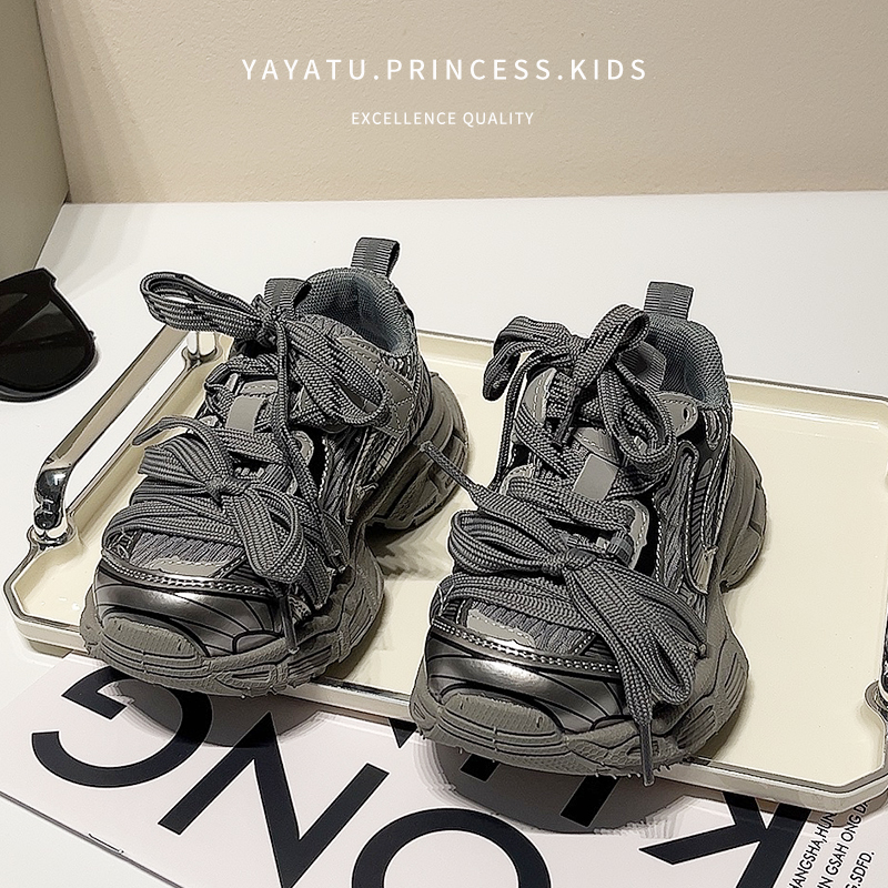 巴黎家儿童二棉鞋2025秋冬款男童透气运动鞋女童老爹鞋软底跑步鞋